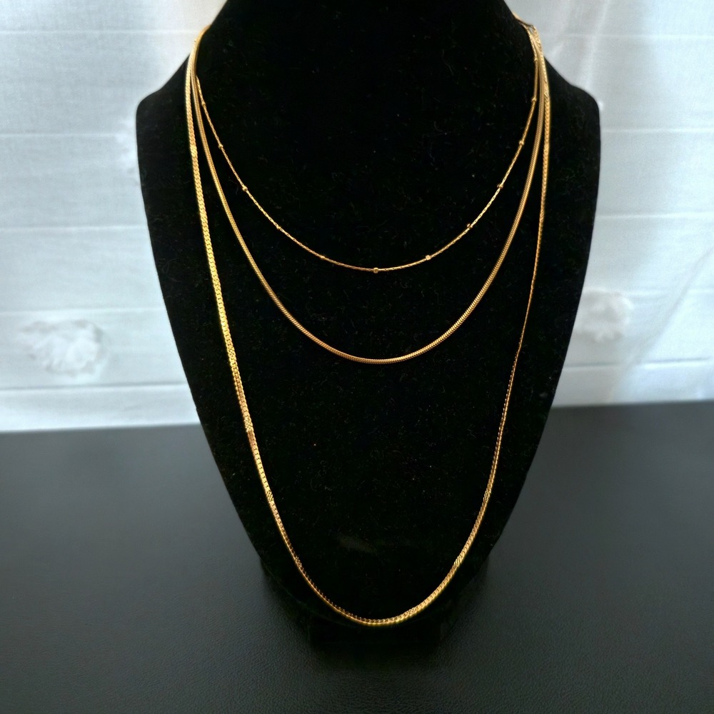 Gold Plated Stainless Steel 3 Layered Necklace Snake Satellite Chain Set